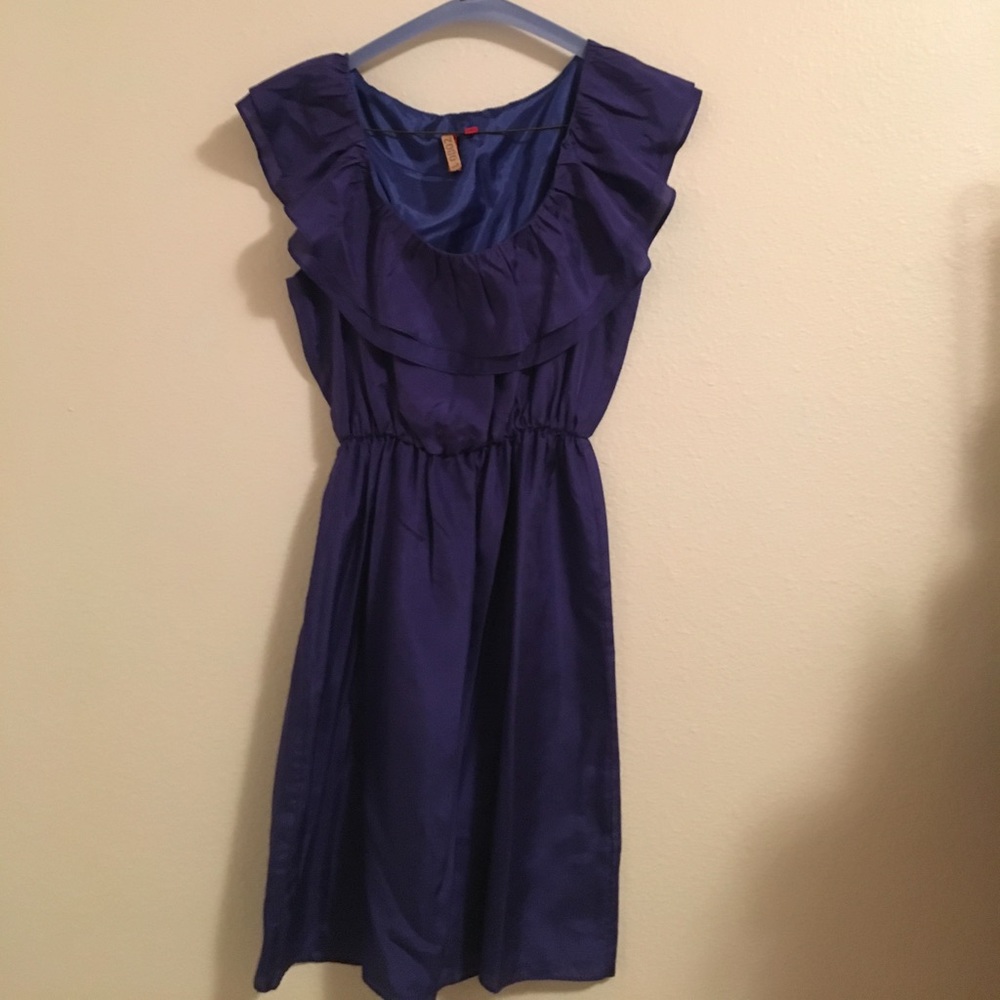Navy satin ruffle dress